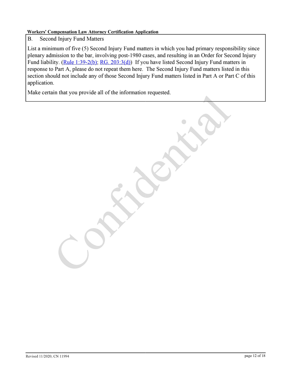 Form 11994 Workers Compensation Law Attorney Certification Application - New Jersey, Page 12