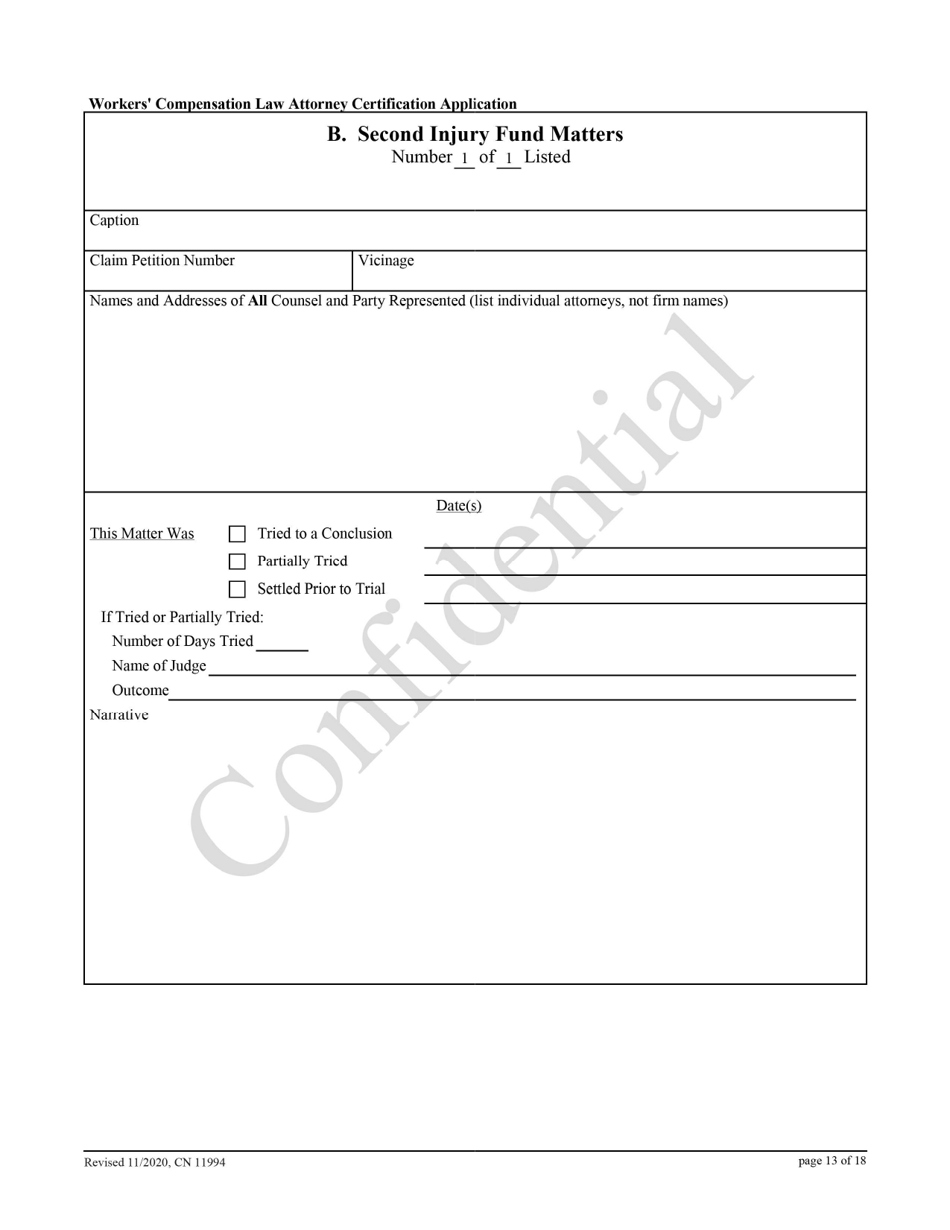 Form 11994 Workers Compensation Law Attorney Certification Application - New Jersey, Page 13