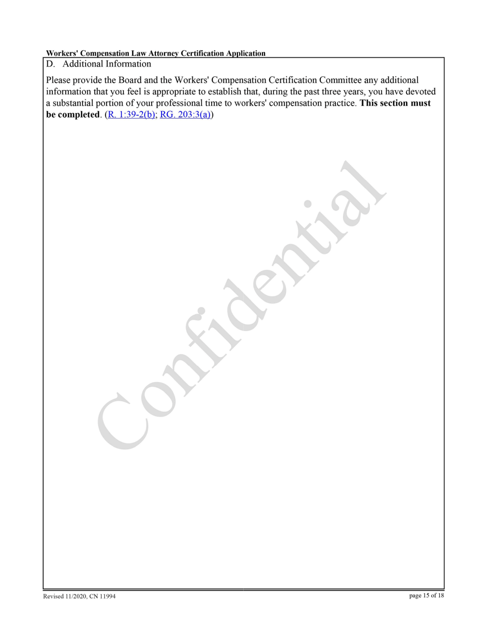 Form 11994 Workers Compensation Law Attorney Certification Application - New Jersey, Page 15