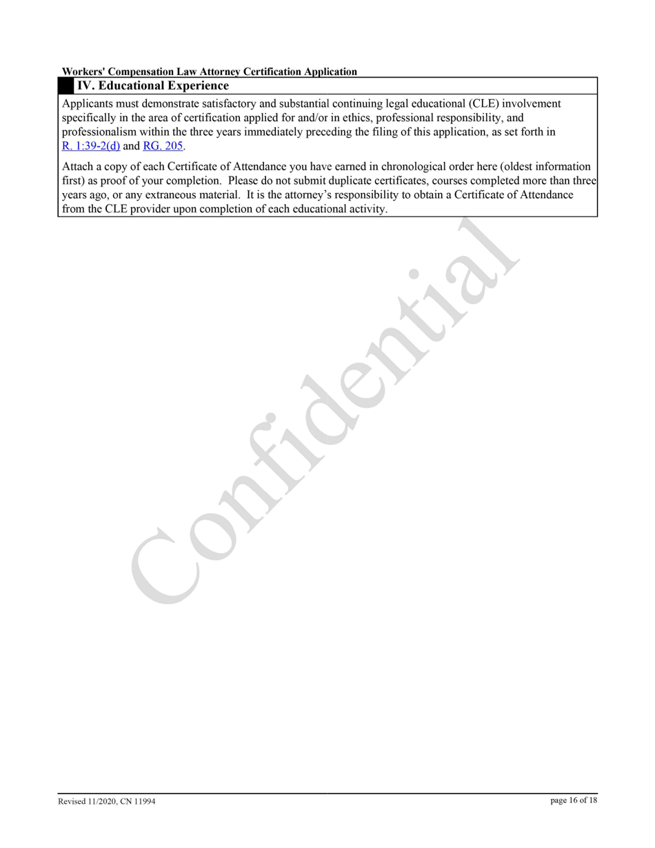 Form 11994 Workers Compensation Law Attorney Certification Application - New Jersey, Page 16