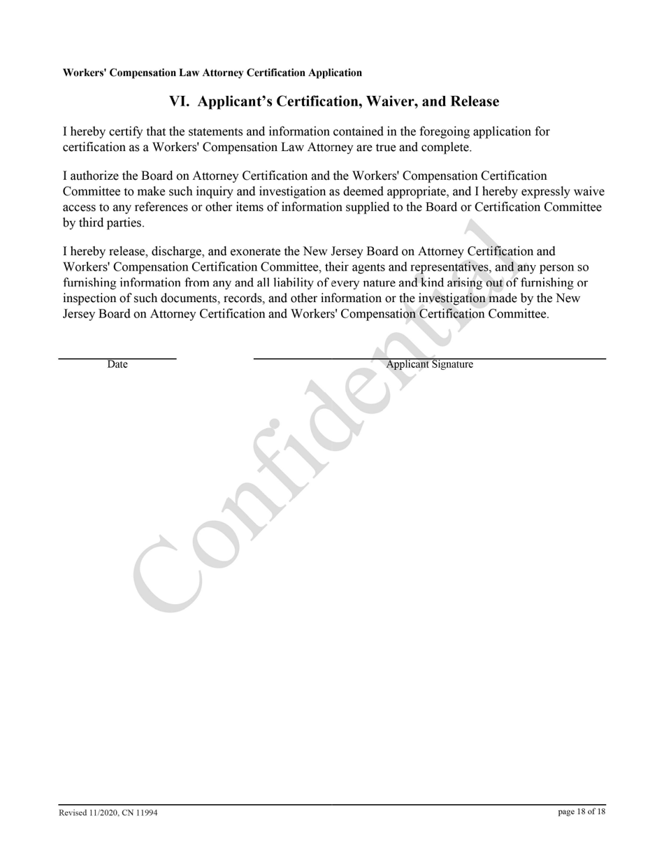 Form 11994 Workers Compensation Law Attorney Certification Application - New Jersey, Page 18