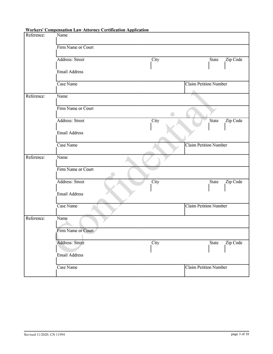 Form 11994 Workers Compensation Law Attorney Certification Application - New Jersey, Page 3