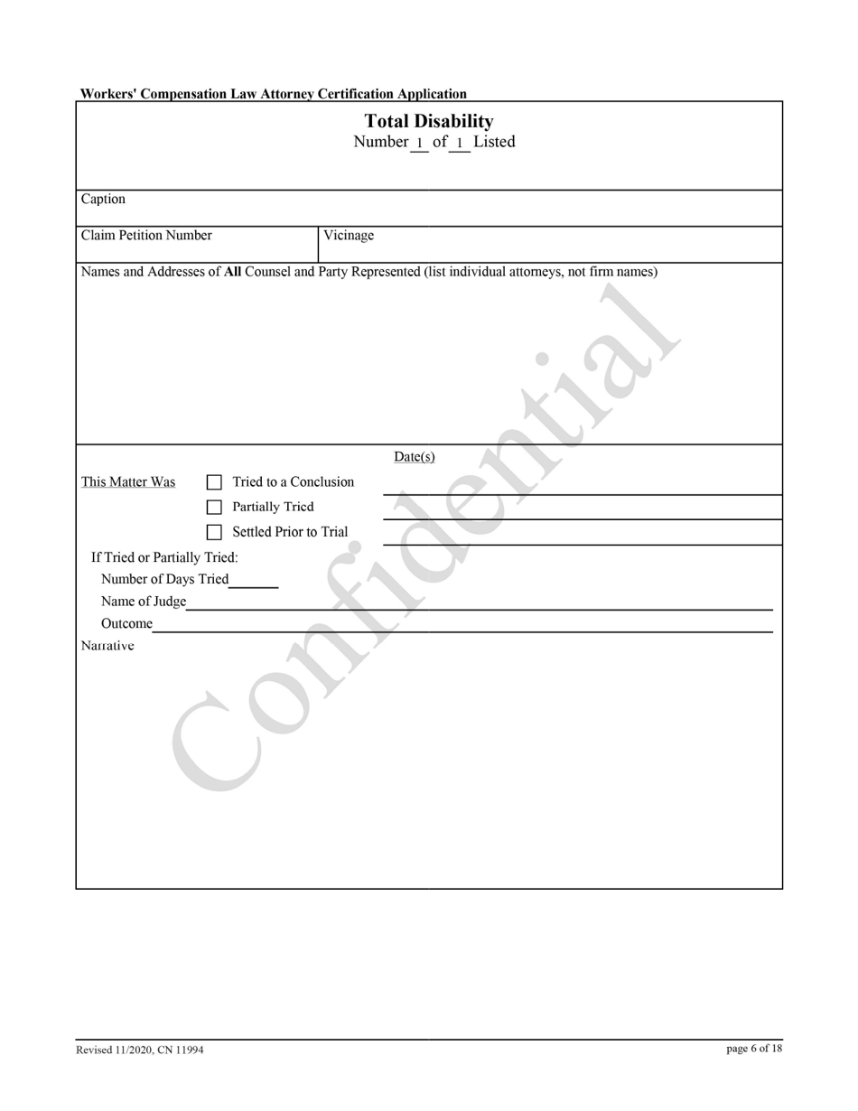 Form 11994 Workers Compensation Law Attorney Certification Application - New Jersey, Page 6