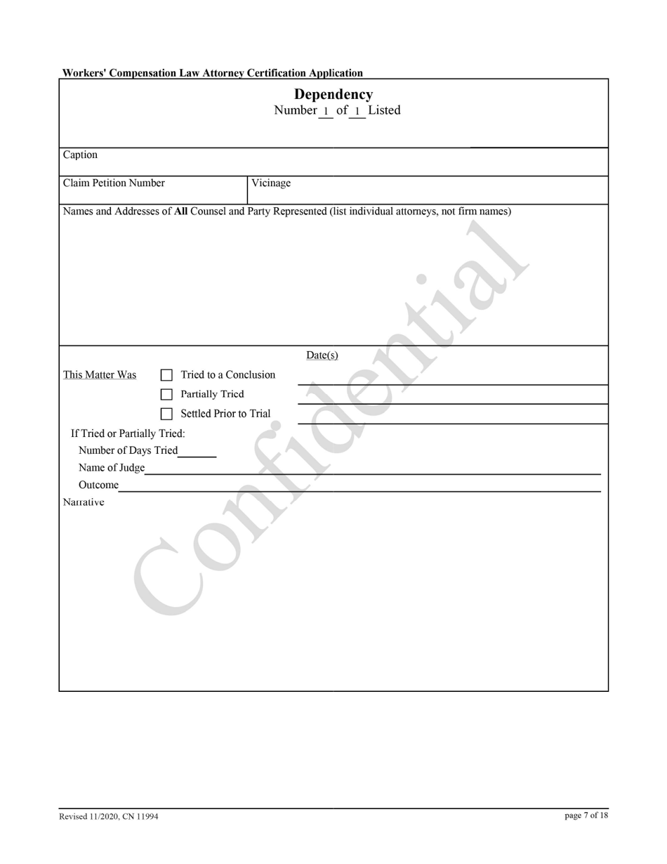 Form 11994 Workers Compensation Law Attorney Certification Application - New Jersey, Page 7