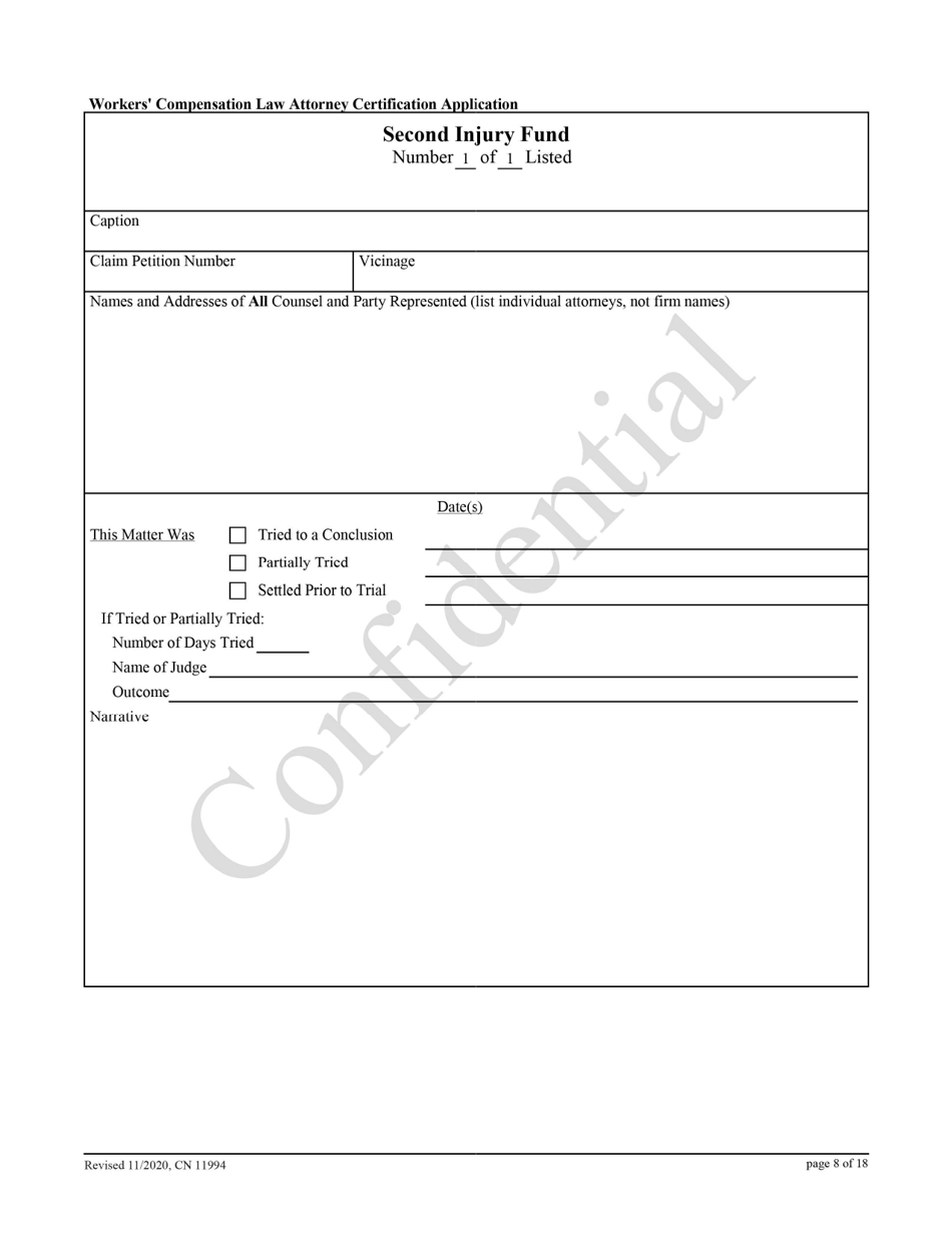 Form 11994 Workers Compensation Law Attorney Certification Application - New Jersey, Page 8