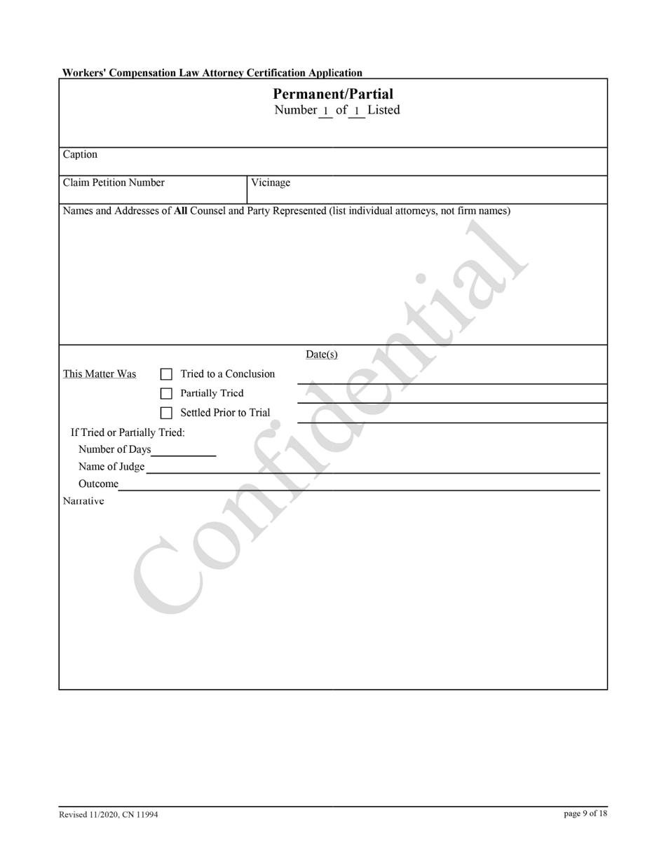 Form 11994 Workers Compensation Law Attorney Certification Application - New Jersey, Page 9