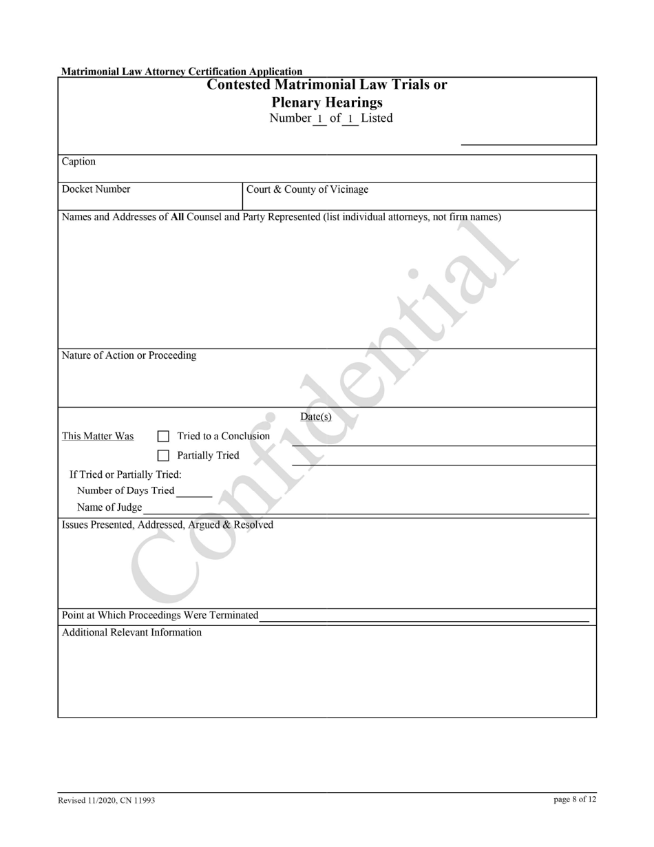 Form 11993 Matrimonial Law Attorney Certification Application - New Jersey, Page 8