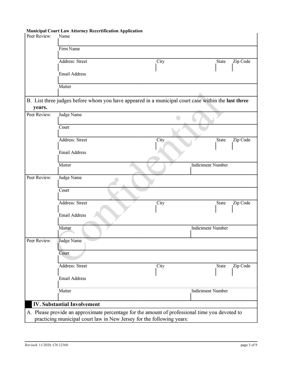 Form 12360 Municipal Court Law Attorney Recertification Application - New Jersey, Page 3