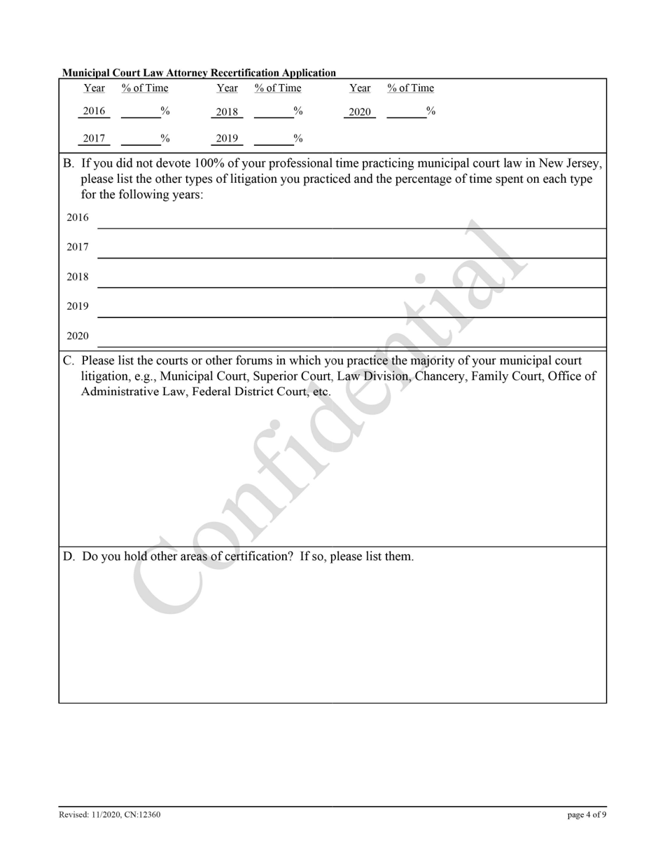 Form 12360 Municipal Court Law Attorney Recertification Application - New Jersey, Page 4