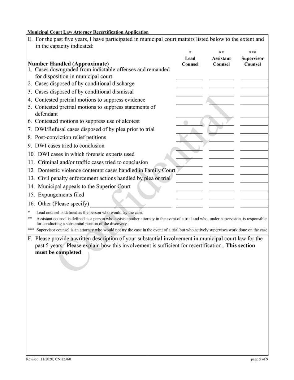 Form 12360 Municipal Court Law Attorney Recertification Application - New Jersey, Page 5