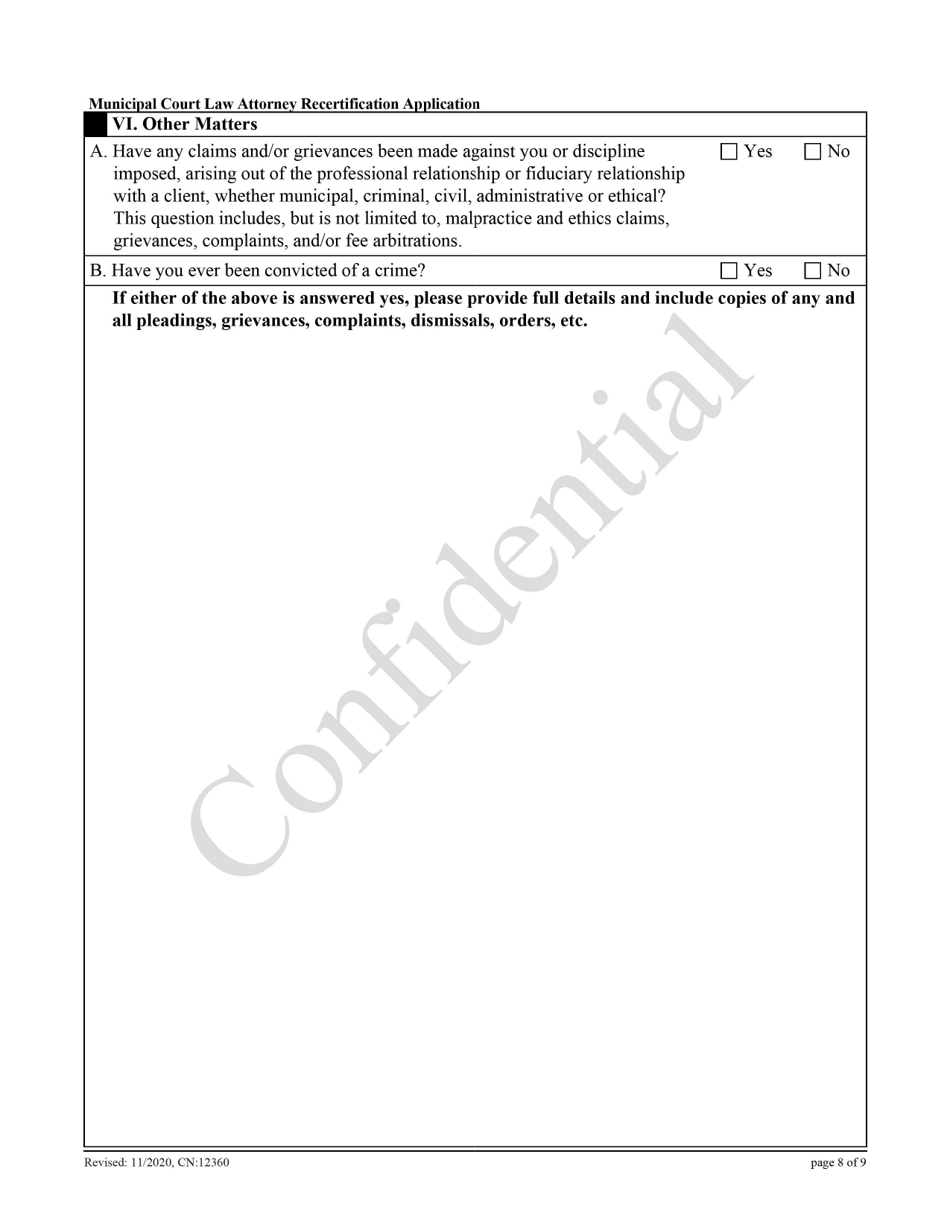 Form 12360 Municipal Court Law Attorney Recertification Application - New Jersey, Page 8