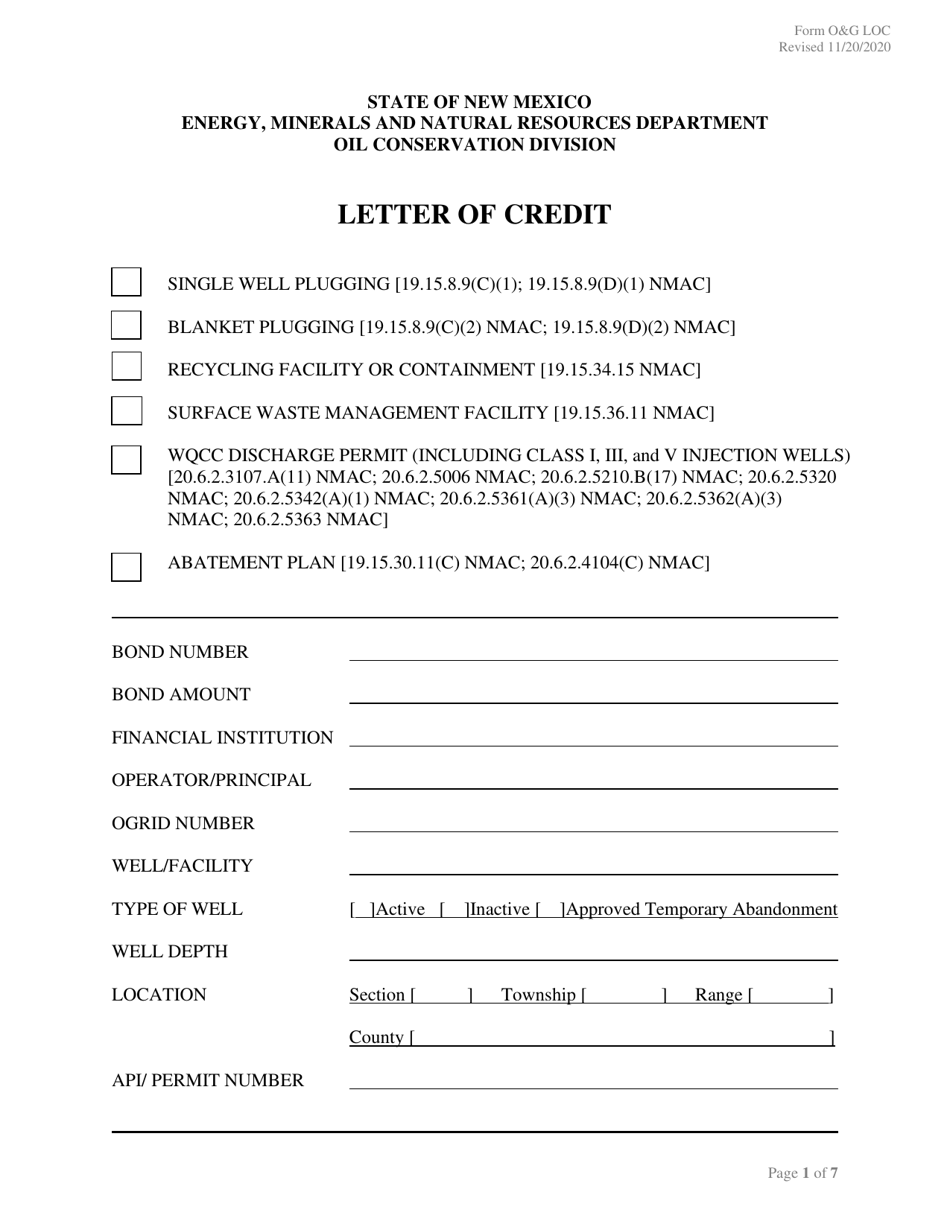 Form O&G LOC - Fill Out, Sign Online and Download Printable PDF, New ...