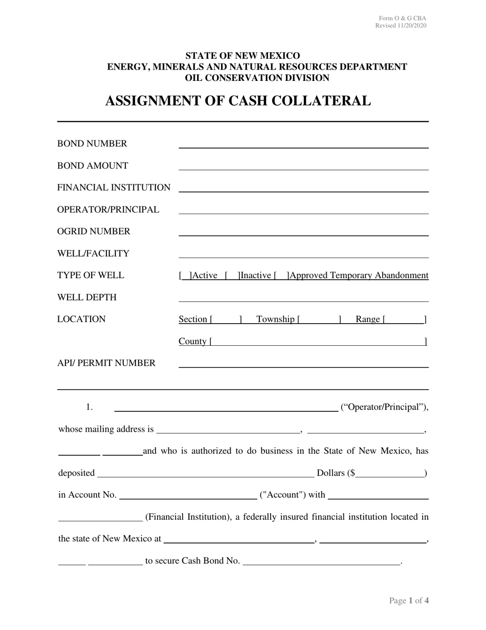 Form OG CBA Assignment of Cash Collateral - New Mexico, Page 1