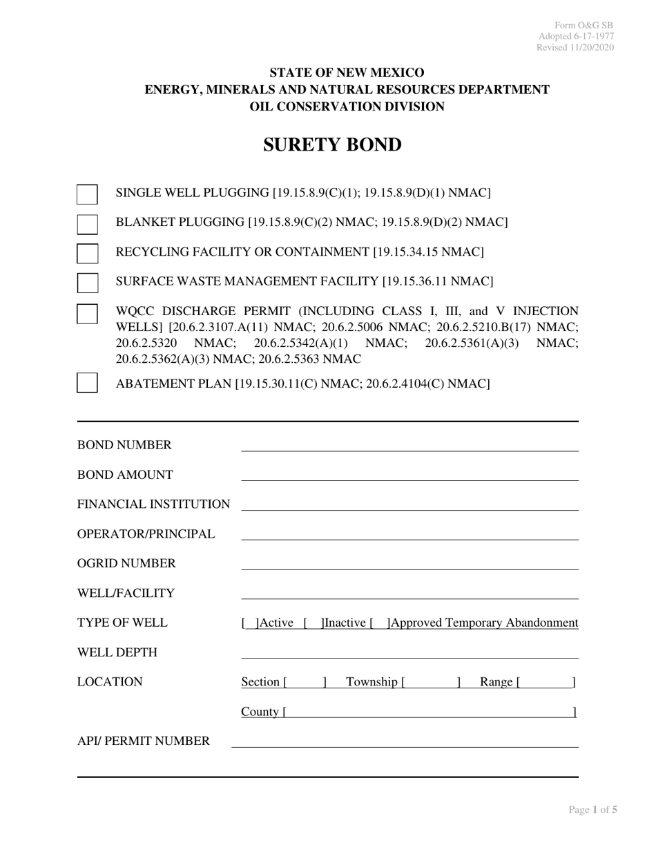 Form OG SB Surety Bond - New Mexico, Page 1