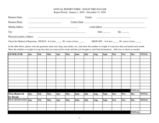 Document preview: Annual Report Form - Scrap Tire Hauler - New Mexico