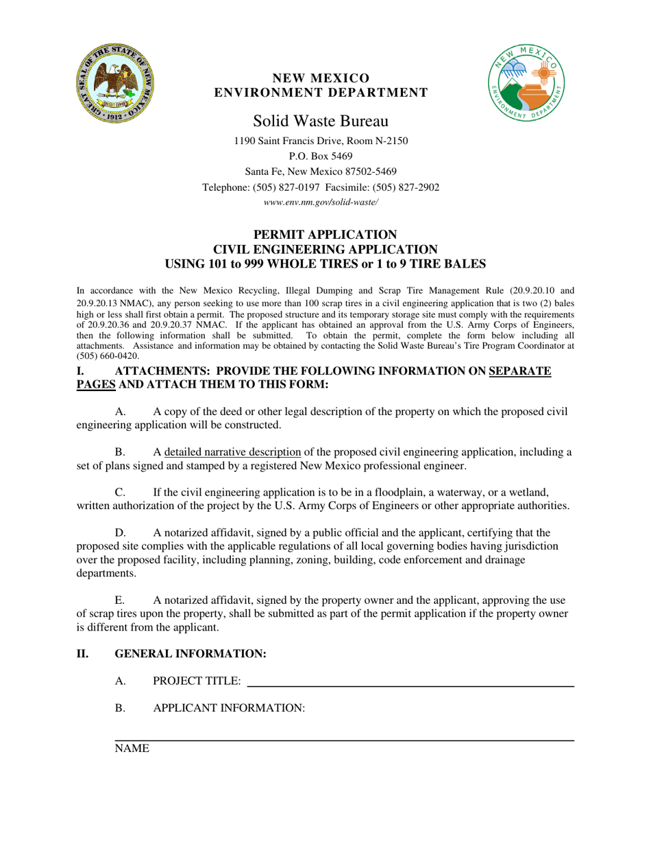 Application for Small Civil Engineering Application Permit - New Mexico, Page 1