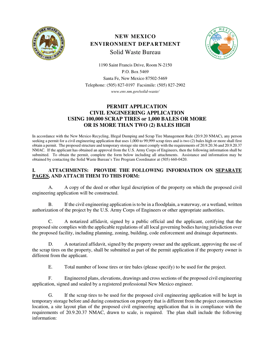Application for Large Civil Engineering Application Permit - New Mexico, Page 1