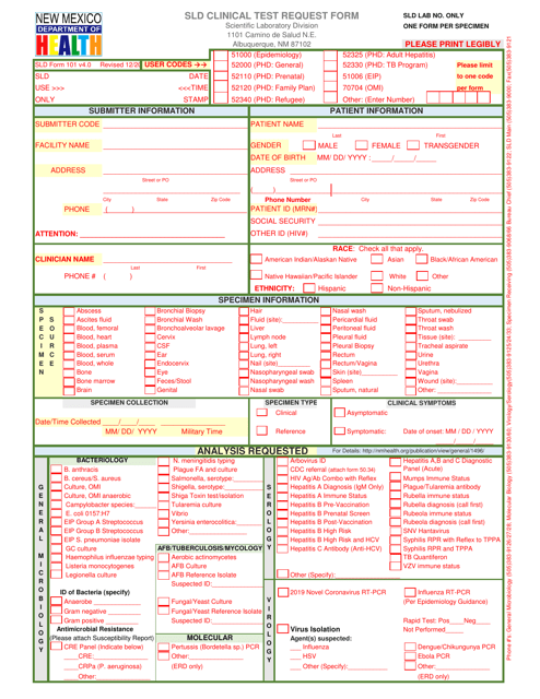 SLD Form 101 Sld Clinical Test Request Form - New Mexico
