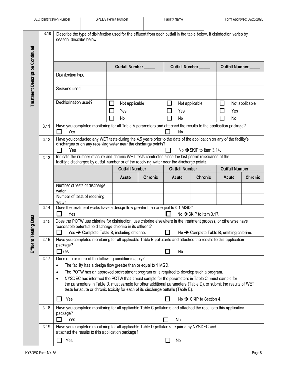 DEC Form NY-2A Application for Spdes Permit to Discharge Wastewater New and Existing Publicly Owned Treatment Works - New York, Page 20