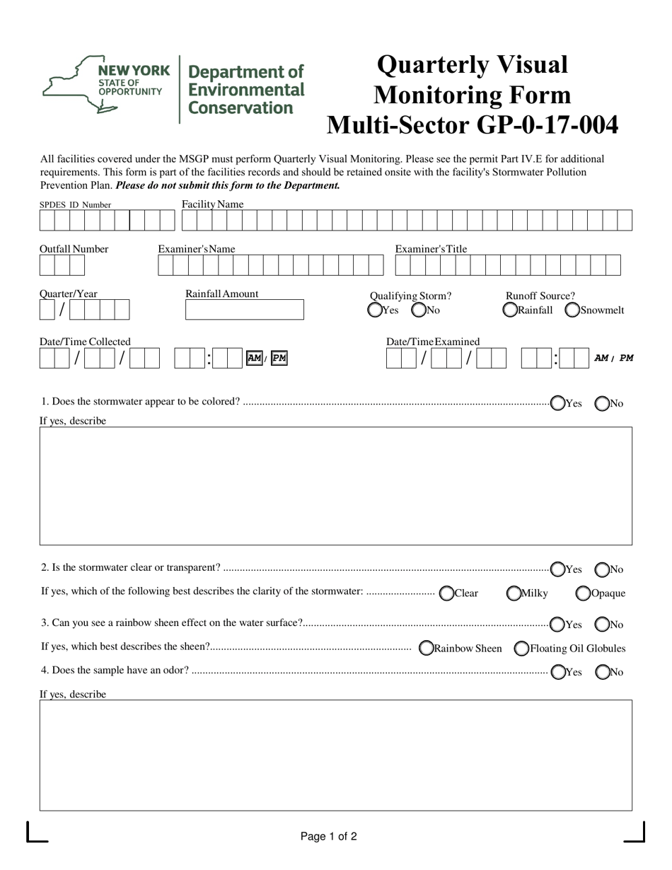 Quarterly Visual Monitoring Form Multi-Sector Gp-0-17-004 - New York, Page 1