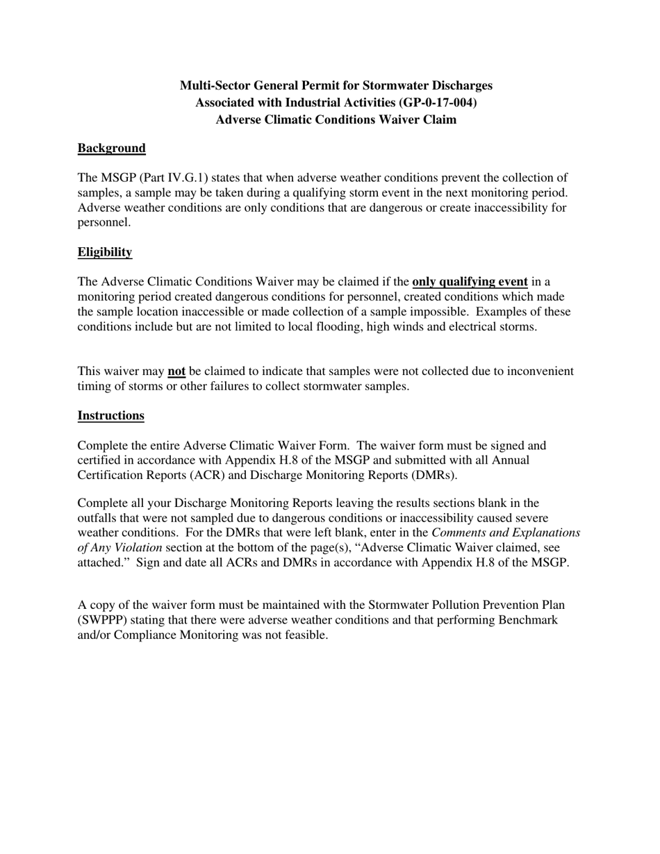Adverse Climatic Conditions Waiver Multi-Sector Gp-0-17-004 - New York, Page 1