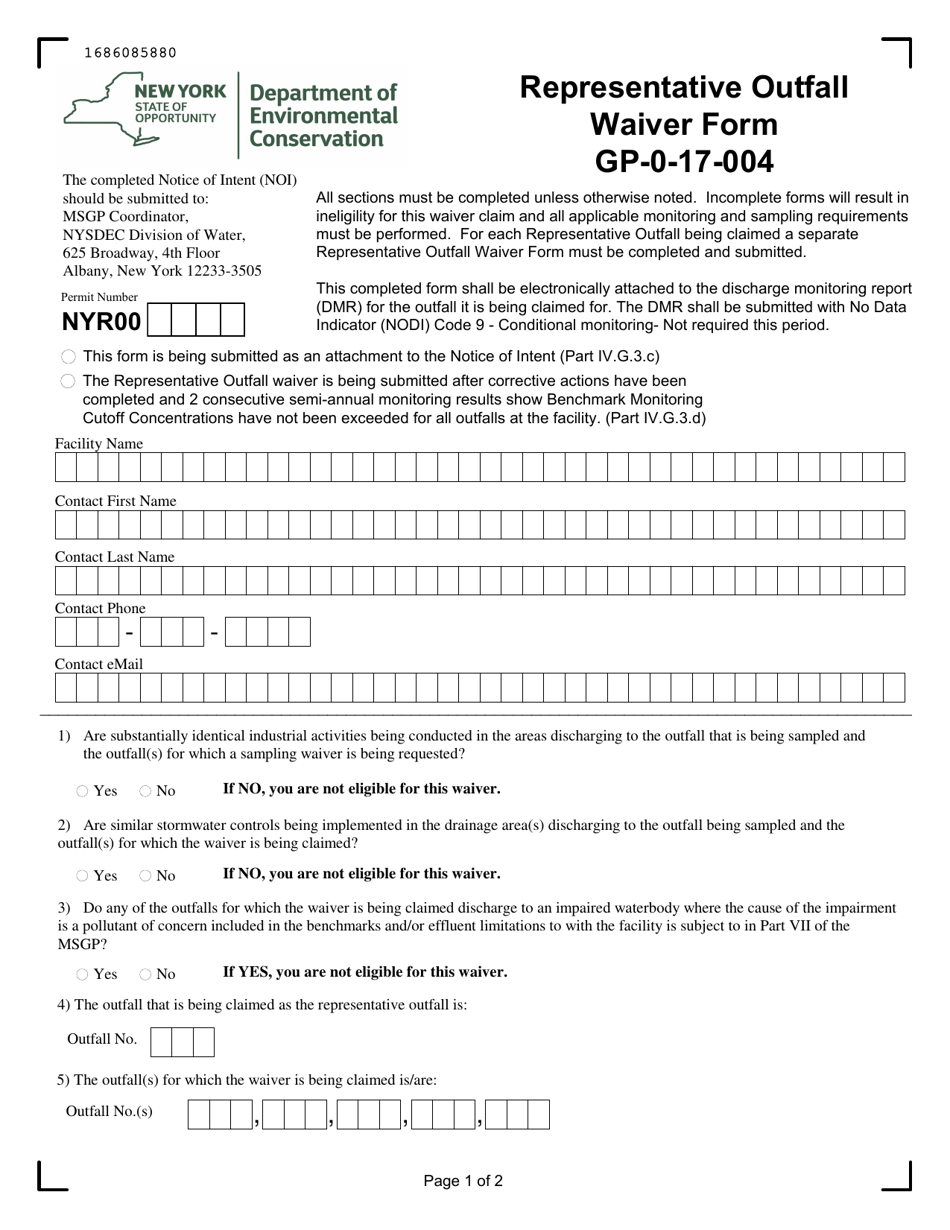 Representative Outfall Waiver Form - New York, Page 1