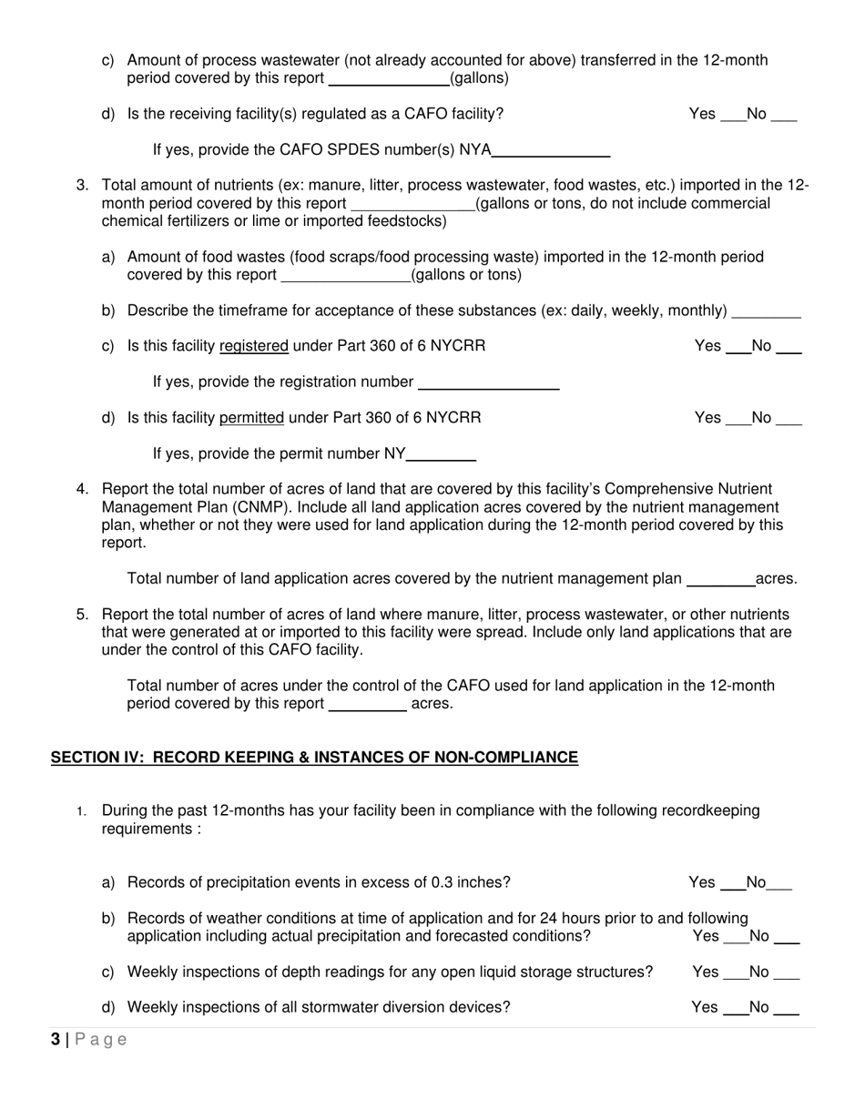 Annual Compliance Report - State Pollutant Discharge Elimination System (Spdes) General Permits (Gp-0-16-001) or (Gp-0-19-001) for Concentrated Animal Feeding Operations (Cafos) - New York, Page 3