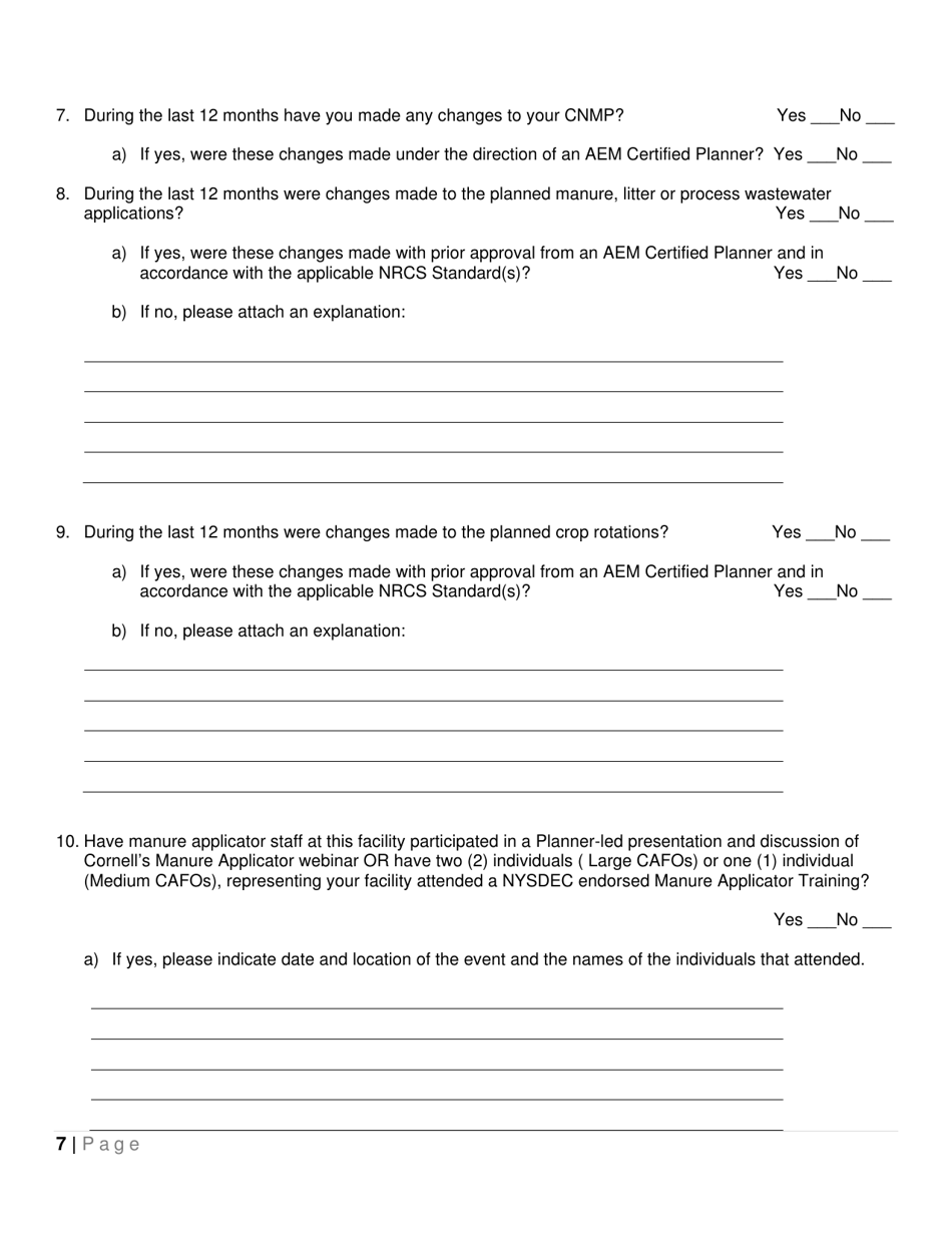 Annual Compliance Report - State Pollutant Discharge Elimination System (Spdes) General Permits (Gp-0-16-001) or (Gp-0-19-001) for Concentrated Animal Feeding Operations (Cafos) - New York, Page 7