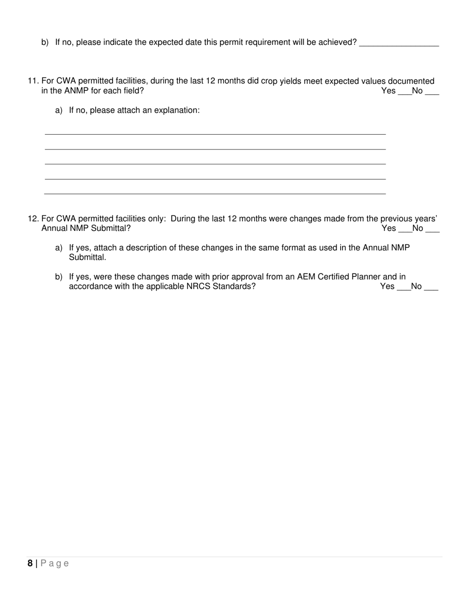Annual Compliance Report - State Pollutant Discharge Elimination System (Spdes) General Permits (Gp-0-16-001) or (Gp-0-19-001) for Concentrated Animal Feeding Operations (Cafos) - New York, Page 8