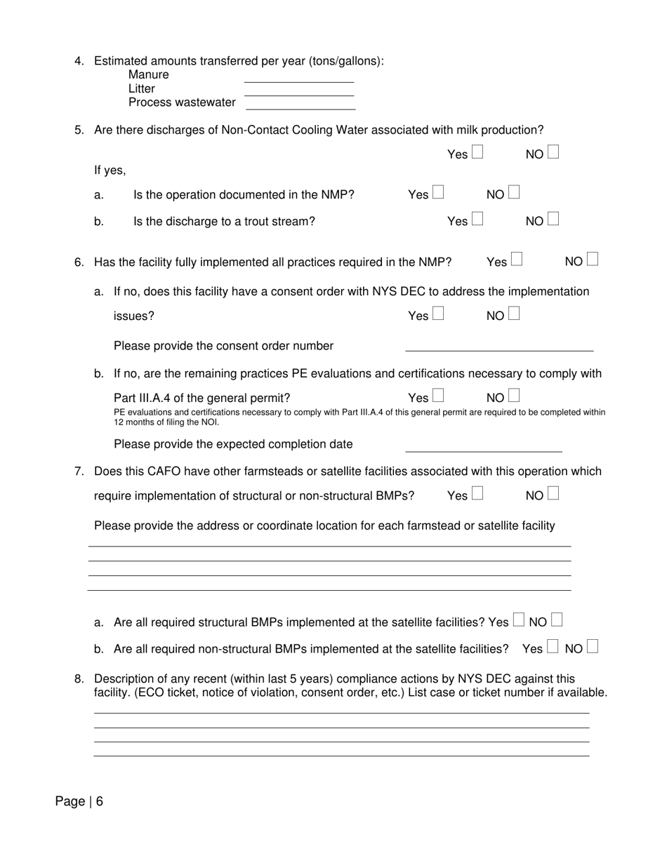 Notice of Intent for State Pollutant Discharge Elimination System (Spdes) Cwa General Permits (Gp-0-19-001) for Concentrated Animal Feeding Operations (Cafos) - New York, Page 6