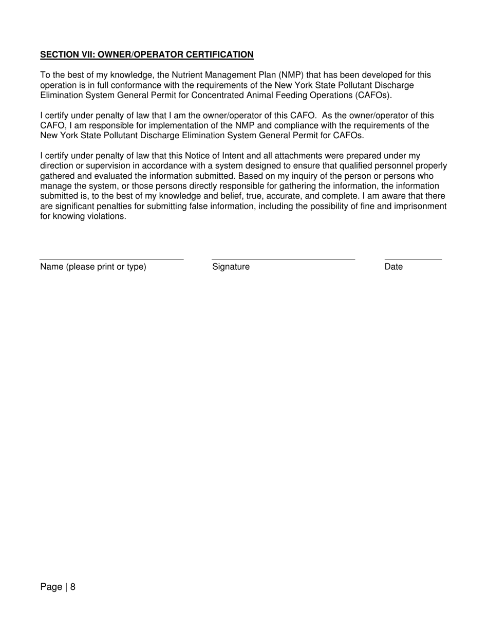 Notice of Intent for State Pollutant Discharge Elimination System (Spdes) Cwa General Permits (Gp-0-19-001) for Concentrated Animal Feeding Operations (Cafos) - New York, Page 8