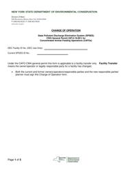Change of Operation - State Pollutant Discharge Elimination System (Spdes) Cwa General Permit (Gp-0-19-001) for Concentrated Animal Feeding Operations (Cafos) - New York
