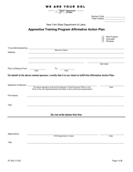 Form AT603 Apprentice Training Program Affirmative Action Plan - New York