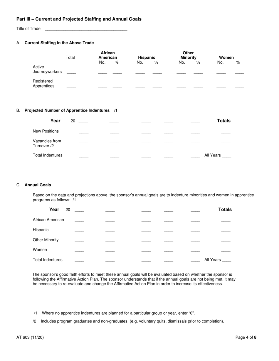 Form AT603 Apprentice Training Program Affirmative Action Plan - New York, Page 4