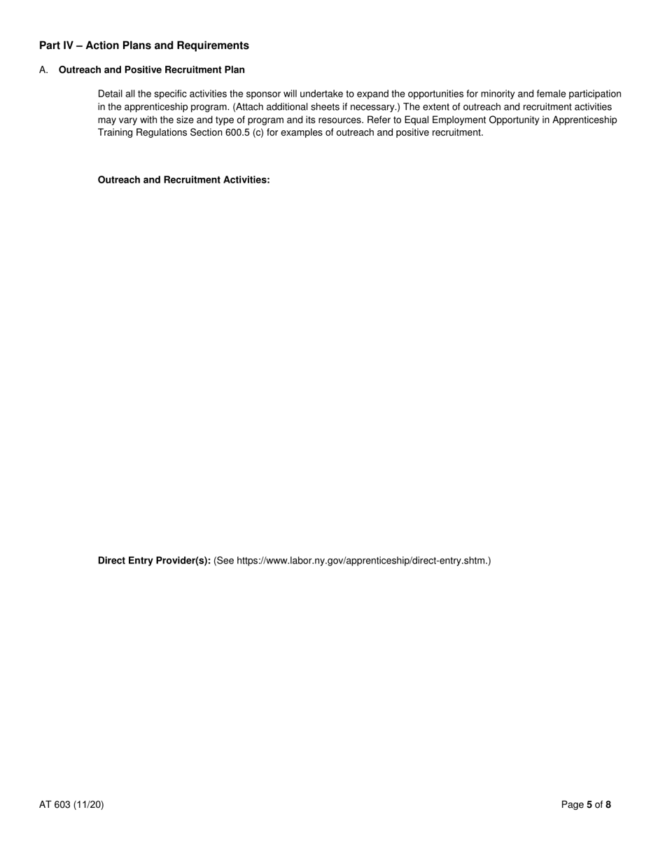Form AT603 Apprentice Training Program Affirmative Action Plan - New York, Page 5