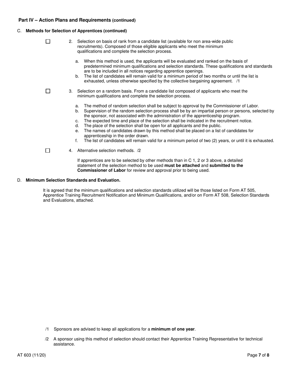 Form AT603 Apprentice Training Program Affirmative Action Plan - New York, Page 7
