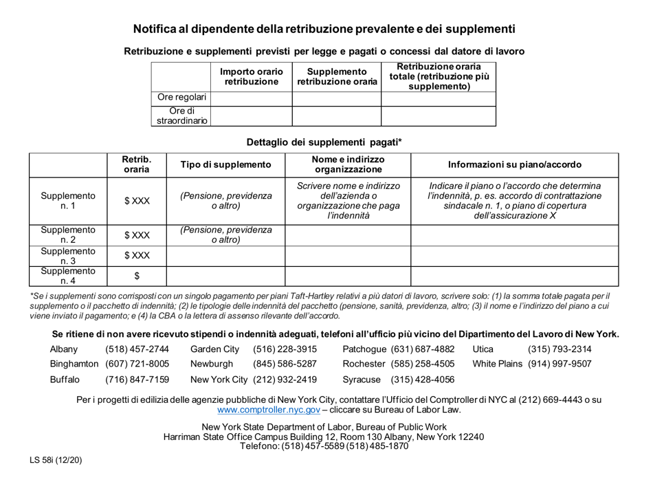 Form LS58I Pay Notice for Prevailing Rate and Other Jobs - New York (Italian), Page 2