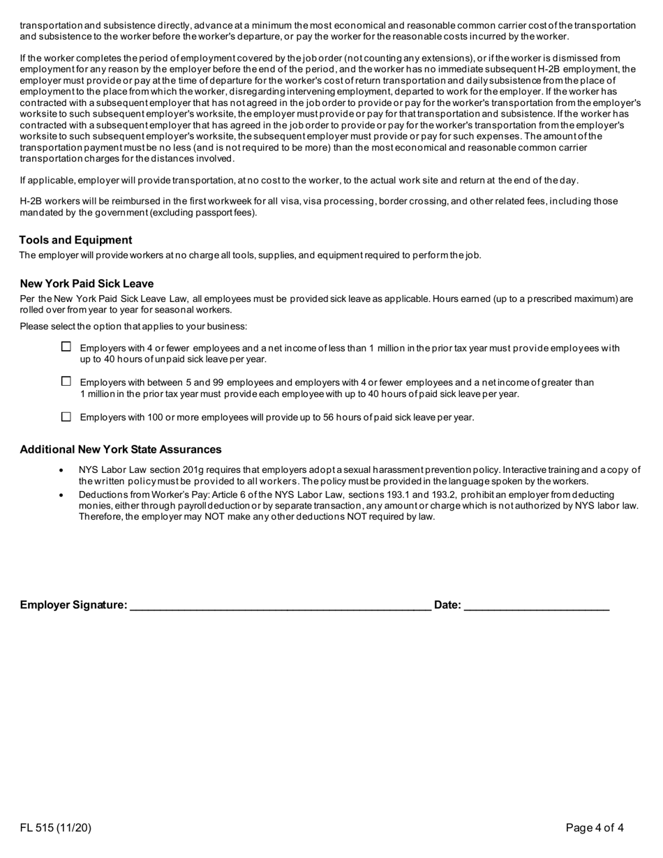 Form FL515 H-2b Swa Job Order Form - New York, Page 4
