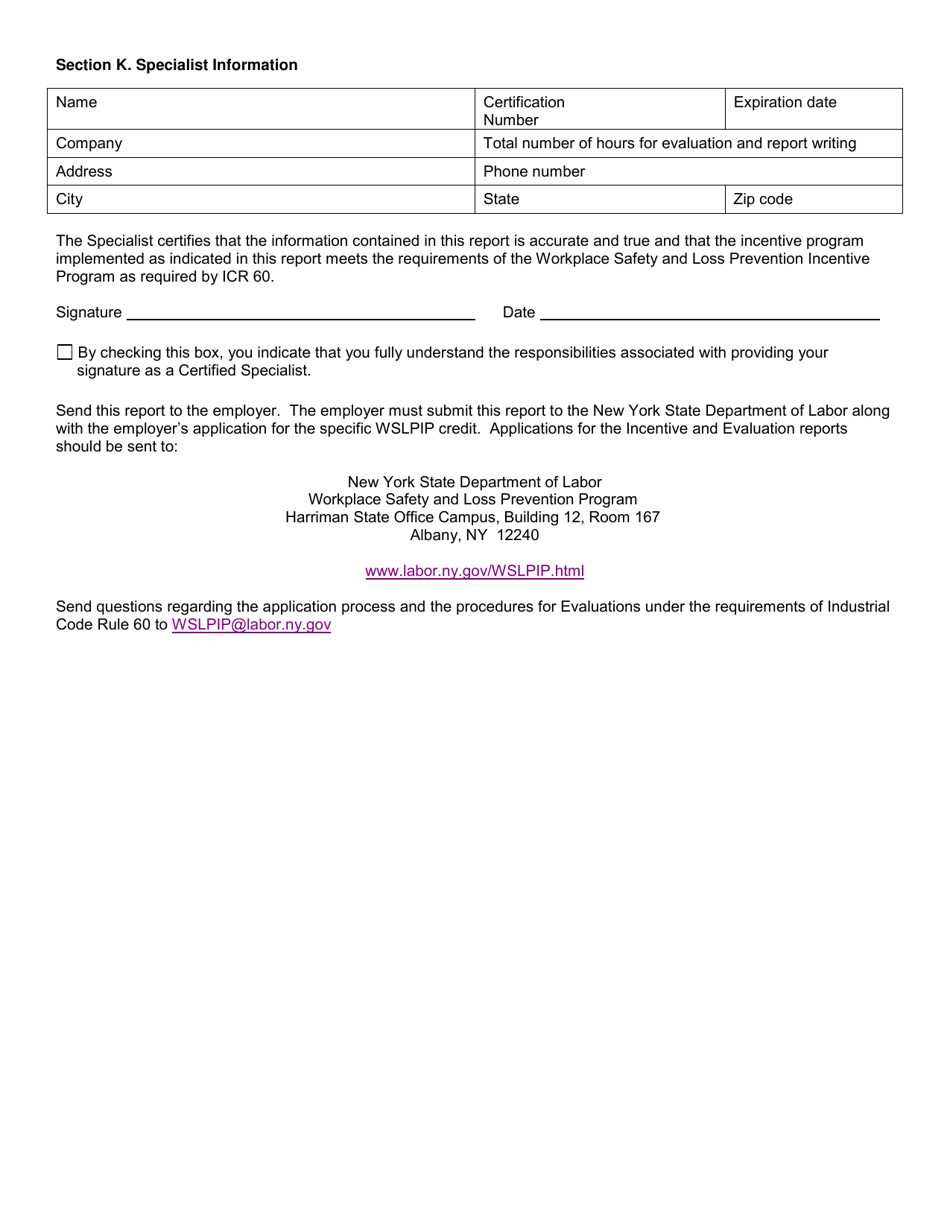 Form SH926 Workplace Safety and Loss Prevention Incentive Program Safety Incentive Program - Section 1.13 of Icr 60 Evaluation Report - New York, Page 10