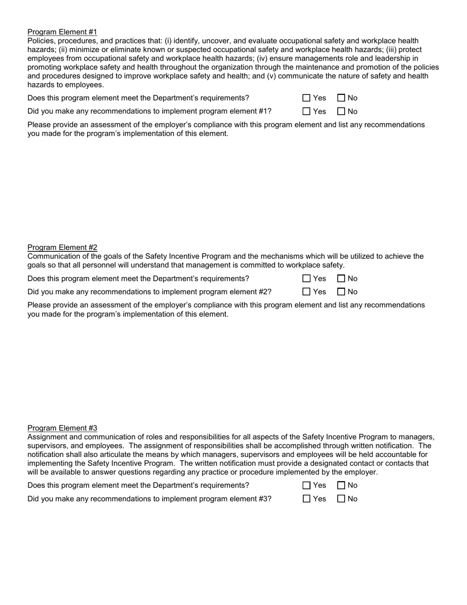Form SH926 Workplace Safety and Loss Prevention Incentive Program Safety Incentive Program - Section 1.13 of Icr 60 Evaluation Report - New York, Page 3