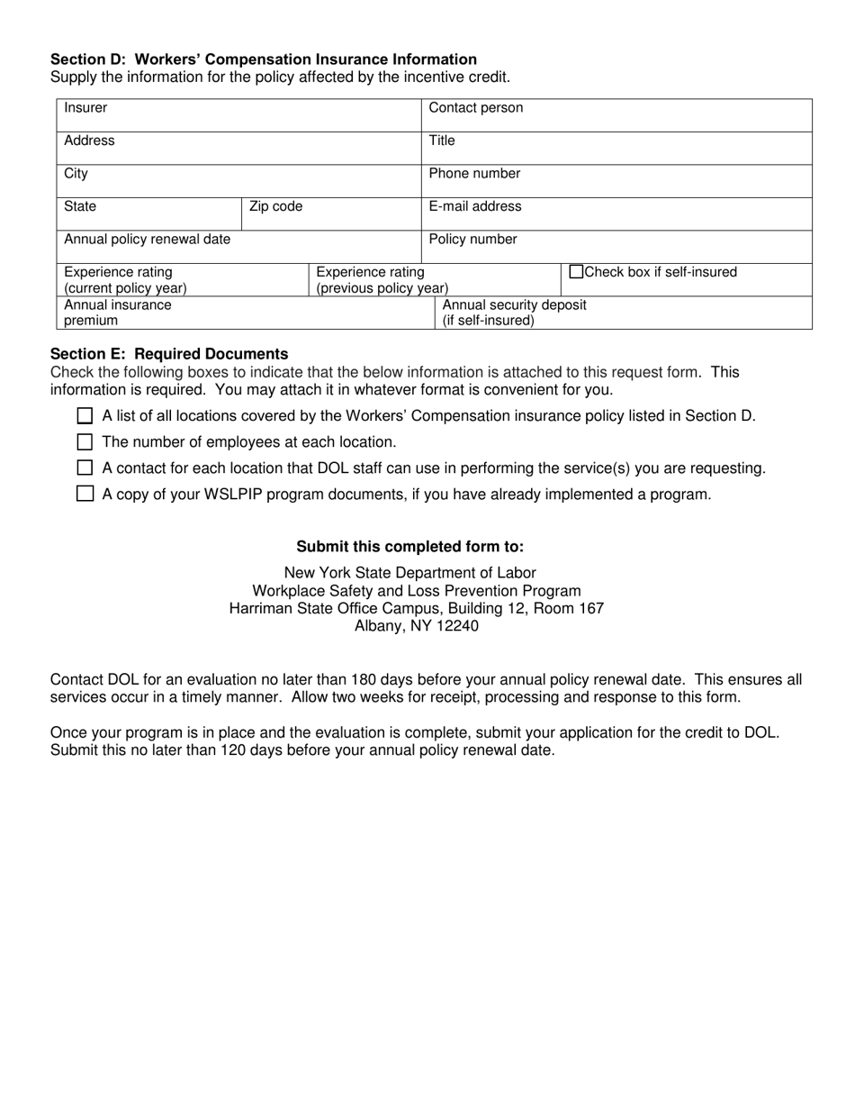 Form SH934 Workplace Safety  Loss Prevention Incentive Program Employer Request for Dol Evaluation - New York, Page 2