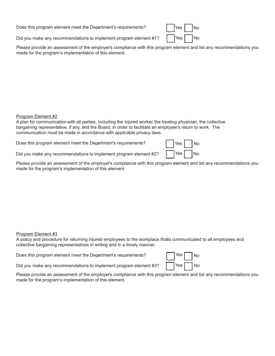 Form SH929 Workplace Safety  Loss Prevention Incentive Program Return to Work Program - Section 1.15 Evaluation Report - New York, Page 3