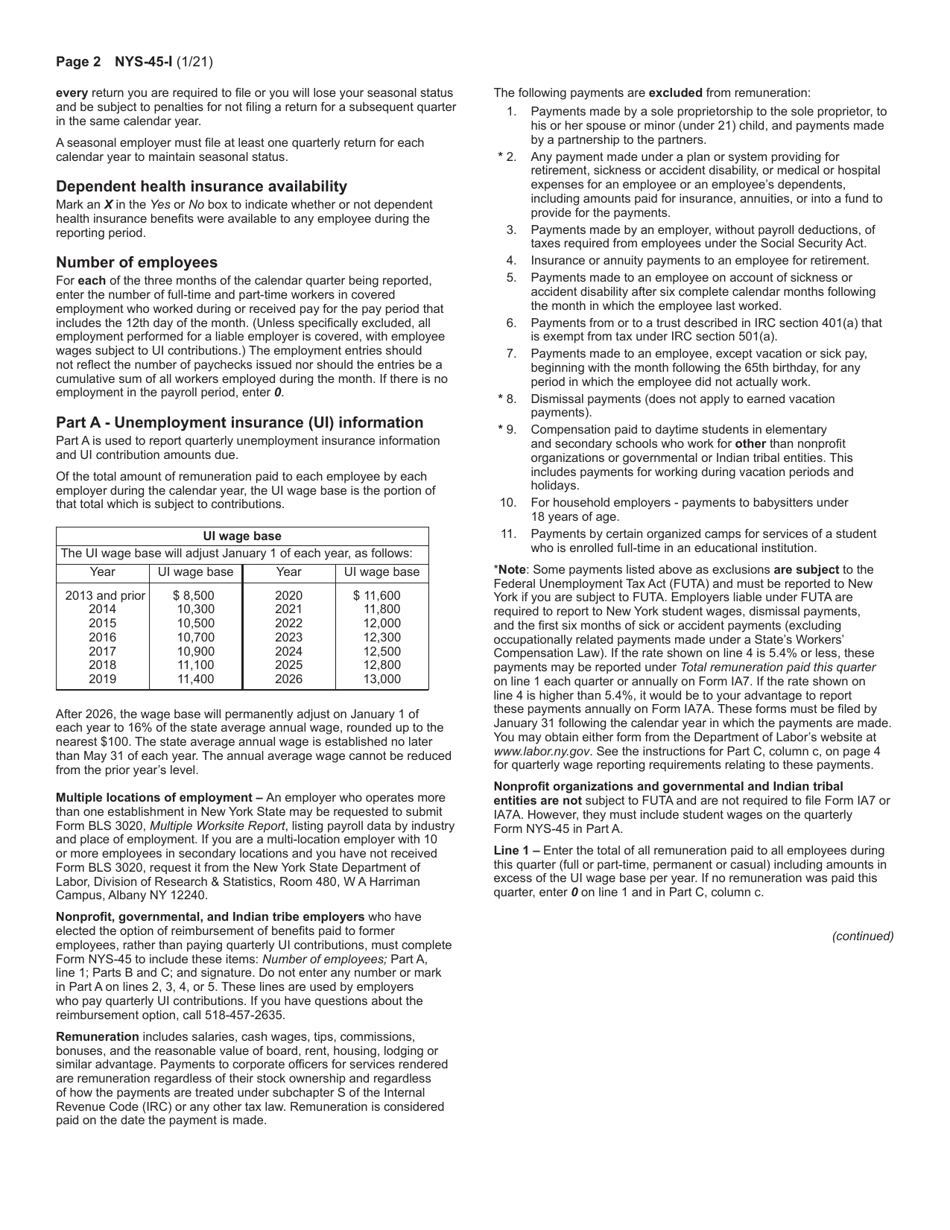 Download Instructions For Form NYS-45 Quarterly Combined Withholding ...