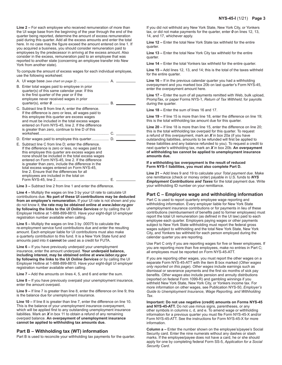 Download Instructions For Form Nys 45 Quarterly Combined Withholding Wage Reporting And 6140