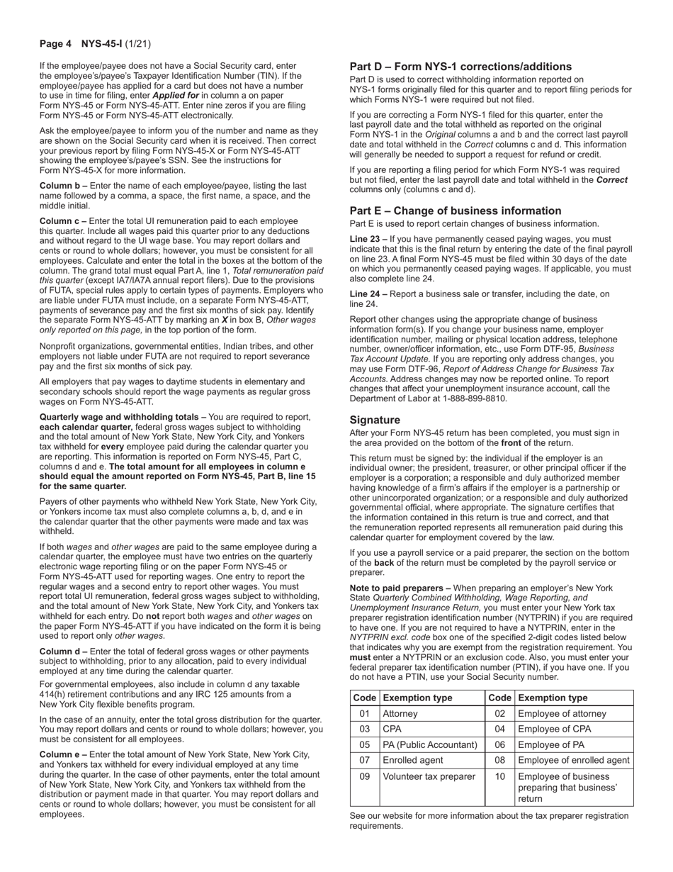 Download Instructions For Form Nys 45 Quarterly Combined Withholding Wage Reporting And 5669