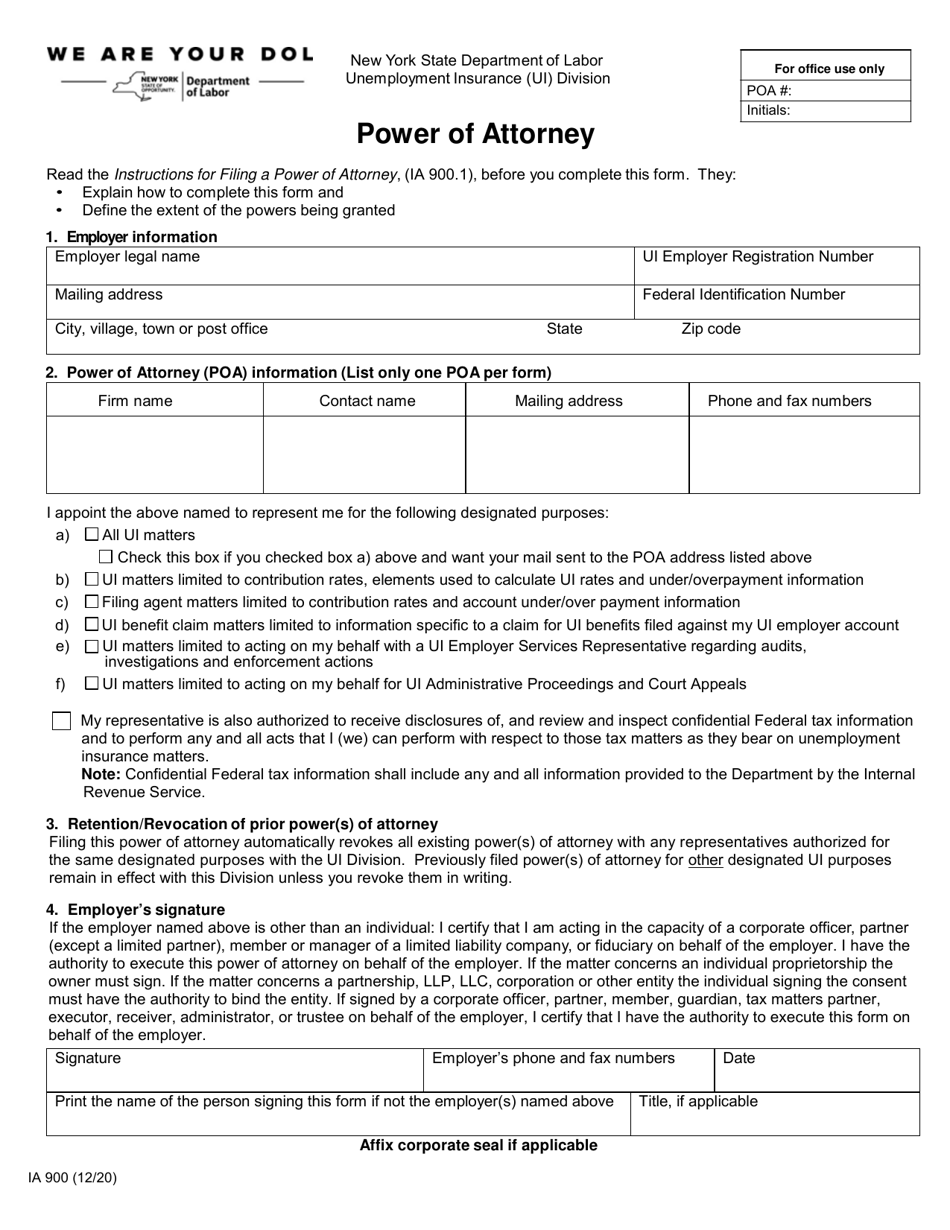Form IA900 Power of Attorney - New York, Page 1