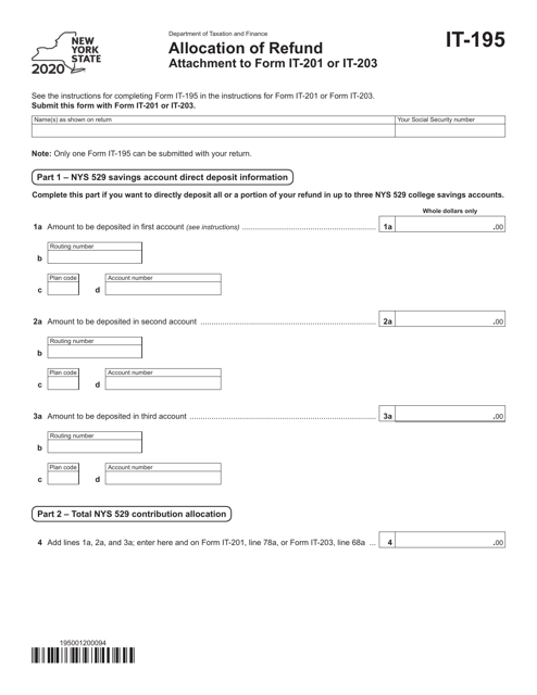 Form IT-195 2020 Printable Pdf