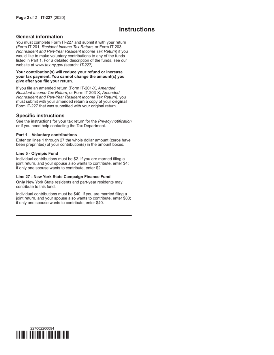 Form IT-227 New York State Voluntary Contributions - New York, Page 2