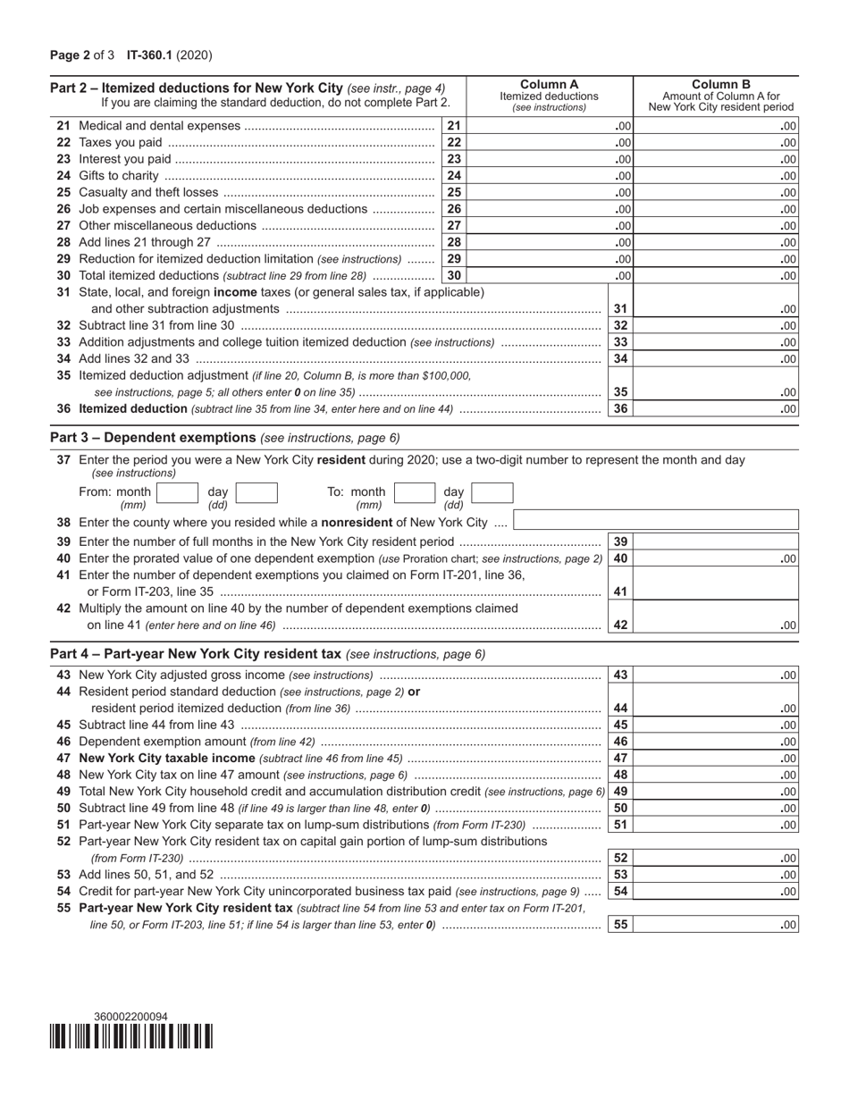 Form IT-360.1 Change of City Resident Status - New York, Page 2