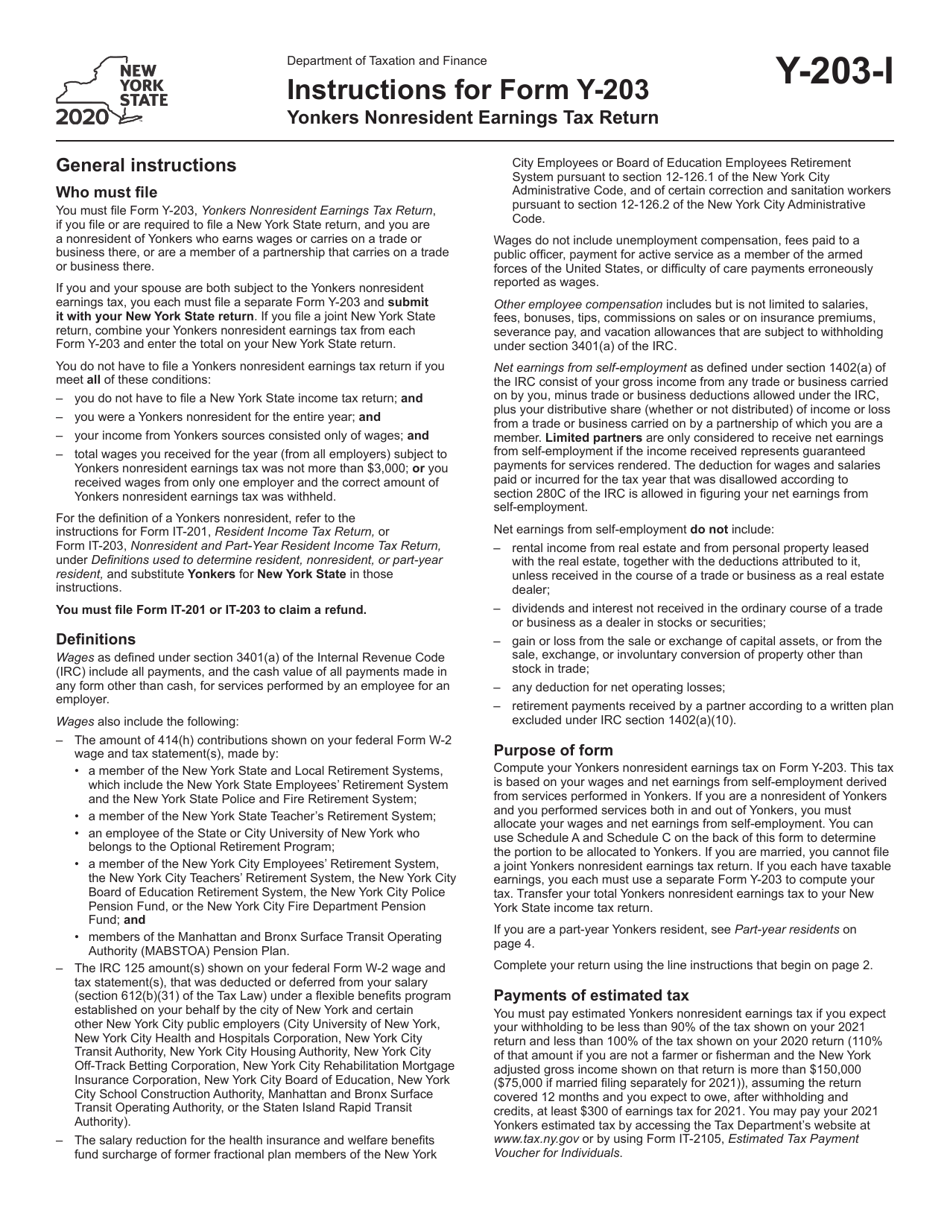 Download Instructions for Form Y-203 Yonkers Nonresident Earnings Tax ...